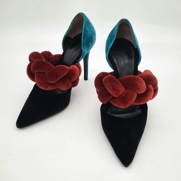 Marco de Vincenzo Color-Block Braided Velvet Pump Heels 38 - Picture 6 of 16